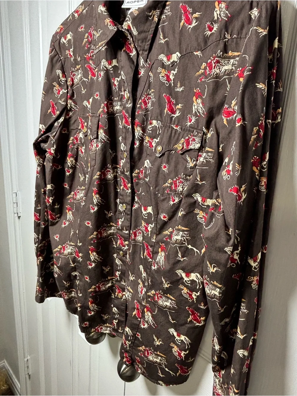 Roper XL Stretch Western Snap Shirt Rodeo Cowboy Horse Print 100% Cotton - Picture 4 of 11